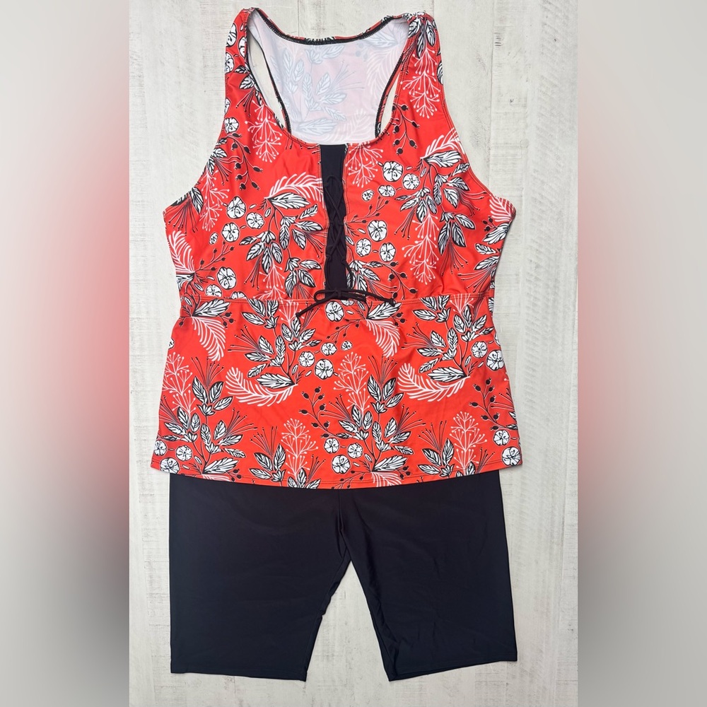 Plus Size Racerback Swimsuits Two Piece Capris Swimwears Bathing Suits